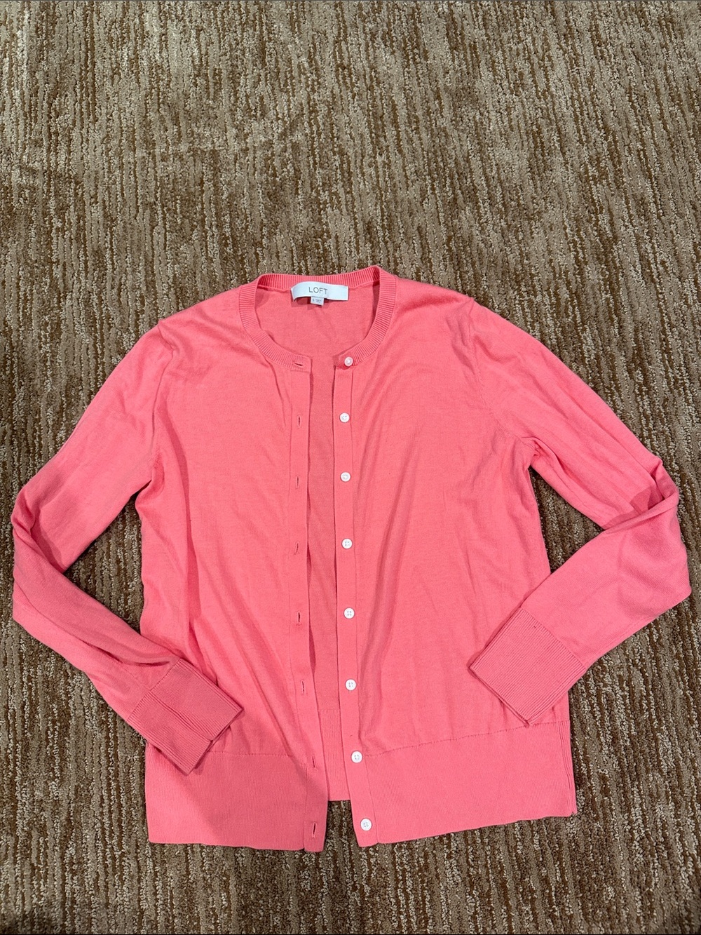 LOFT Coral Button-Up Crewneck Cardigan